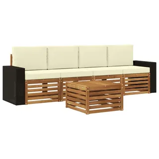 vidaXL Outdoor-Sofagarnitur 5 pcs Natur und Creme Massivholz Akazie - Braun