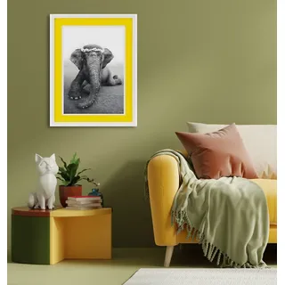 queence Bild mit Rahmen »Elefant« Elefant   Elefanten   Elefanten Bilder   Schwarz-Weiß 1 Stk. tlg. Poster mit buntem Acrylglas Passepartout, gelb