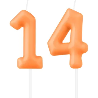 Geburtstagskerzen für Macaron-Zahlen, orangefarbene Kerzen zum 14. Geburtstag, Macaron-Orange, Zahl 14, Kerze für Kuchen, Macaron-Kuchenkerzen, Kuchendekoration für Mädchen und Jungen, 14. Geburtstag,