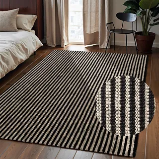 Teppich ELLE DECORATION "Juteteppich Ebony", natur, elfenbein, schwarz, B:200cm H:10mm L:300cm, Jute, Teppiche, Teppich, Jute, Natur, Wohnzimmer, Esszimmer, Schlafzimmer, Flur, Modern, Boho
