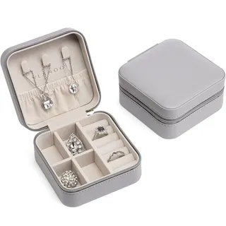 VLANDO Schmuckkästchen Damen, Schmuckbox Ohrringe, Reise Schmuck Etui Jewellery box aus Leder für Ohrringe Aufbewahrung, Ringe, Zarte Ketten, Uhren und Lippenstift