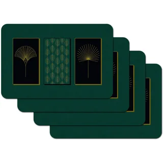 VéniliaTischset Arco - Dunkelgrün Gold Blätter - Kornblume, Palme - 4er Set, 45 cm x 30 cm - Platzsets abwaschbar, Tischschutz, Platzdeckchen, schmutz- und wasserabweisend, lebensmittelecht