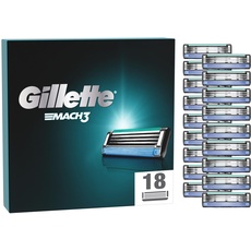 Gillette Mach3 Rasierklingen, 18 Ersatzteile (3 Klingen), Mikroschutzklappe, optimaler Gleiteffekt mit Schmierband, bis zu 15 Rasuren mit 1 Klinge