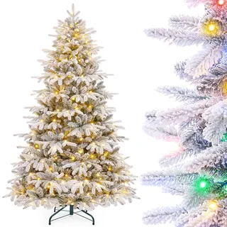 Yorbay Künstlicher Weihnachtsbaum mit Beleuchtung Weiß Schneeflocken LED Tannenbaum für Weihnachten-Dekoration, aus PE und PVC (Aufrüstungsmodell 150 cm)