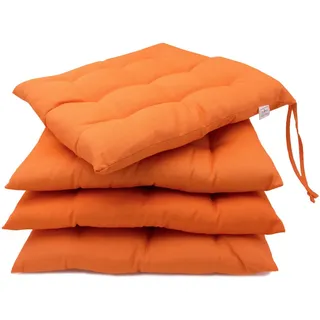 Zollner Stuhlkissen, 4er-Set, 40x40 cm, 100% Polyester, Orange , Textil , Quadratisch , 40x3x40 cm , Oeko-Tex® Standard 100 , Heimtextilien, Wohntextilien, Sitzkissen