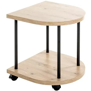HAKU Beistelltisch auf Rollen Eiche hell schwarz MDF Metall Servierwagen rollbar - Maße: B 40 x H 45 x T 40 cm Style: Modern