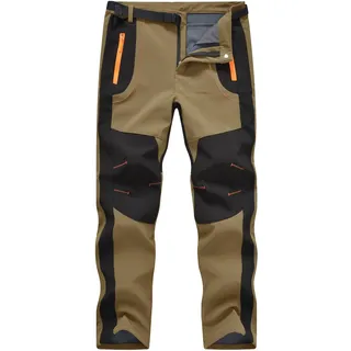donhobo Herren Wanderhose Outdoorhose Wasserdicht Softshellhose Winddicht Winter Skihose Snowboardhose Warm Fleece Gefüttert Trekkinghose (Khaki,XXL)