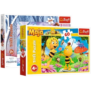 Trefl, Puzzle Set, Eine Blume für Maja, 60 Teile und Magische Welt der Schwestern, Disney Frozen 2 200 Teile, für Kinder ab 7 Jahren Puzzle, für Kinder ab 4 Jahren