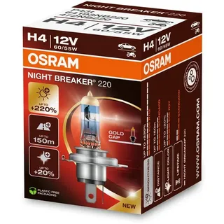 Osram NIGHT BREAKER 220 H4, 220% mehr Helligkeit, Halogen-Scheinwerferlampe, 64193NB220