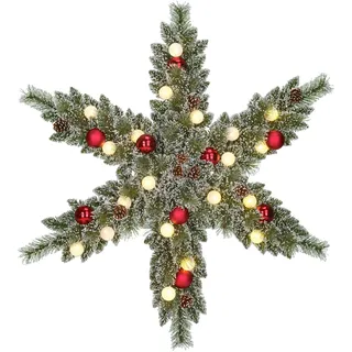 Black Box Trees Kaprun Weihnachtskranzstern mit LED-Beleuchtung – Weihnachtskranz Ø90 cm mit Weihnachtsdekoration und Tannenzapfen – Grün mattiert, rot