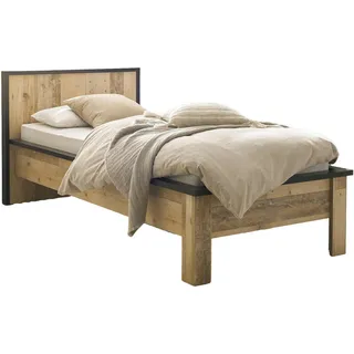 Furn.Design Bett Used Wood hell, dunkles Grau, Einzelbett Liegefläche 90 x 200 cm , Naturfarben, Dunkelgrau , Holzwerkstoff, Metall , Nachbildung,Altholz , Vintage, Holz Optik , Rechteckig , 90x200 cm , FSC 100% , Schlafzimmer, Betten