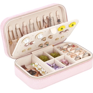 Kleines Reise Schmuckkästchen Samt, Kleine Schmuckkasten Samt für Mädchen Frauen, Mini Schmuck Organizer Aufbewahrung für Ringe Ohrringe Halskette Armbänder Kleine Schmuckkasten, Rosa