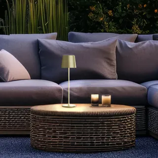 Lightbox 2er-Set LED Tischlampen für Innen & Außen | 37 cm / 23 cm Höhe, Ø 10 cm | goldfarbene Outdoor Tischleuchten mit Touch-Dimmer | mobil/kabellos/portable | per USB aufladbar/Akku | 310 lm