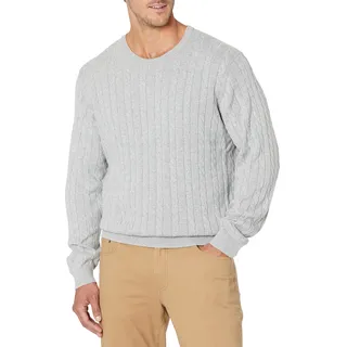 Amazon Essentials Herren Baumwoll-Pullover mit Rundhalsausschnitt und Zopfmuster, Hellgrau Meliert, M