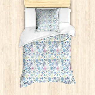 ABAKUHAUS Schneeflocke Mantele, Bunte Winter Blatt, Milbensicher Allergiker geeignet mit Kissenbezügen, 135 cm x 200 cm - 80 x 80 cm, Mehrfarbig
