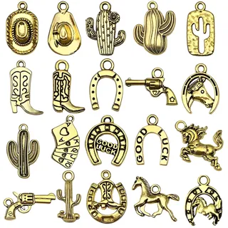 Scinzene 20 Stück Western Cowboy Kostüm Set, Cowgirl Accessoires, Cowgirl Outfit Damen, für Schmuck DIY Basteln, Vielfältige Motive für Cowboy, Western Outfit Damen für Karneval Mottoparty