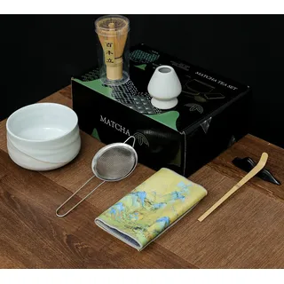 INF Matcha-Besen-Set CT Sieben Teile - Weiße Keramik & Bambus - Weiß