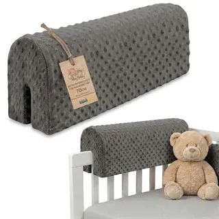Bettkantenschutz für Kinderbetten Minky 70 cm - Schutz für Bettrahmen Baby Bett rausfallschutz für boxspringbett bettgitter mit Minky Bezug Kantenschutz Kinder Babybett Grau