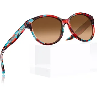CARFIA Verspiegelte Damen Sonnenbrille Polarisierte UV400 Frauen Brille | Blumen Farbe, 3D-Linienmuster Kupfernadel, Einteilige Nasenauflage, für Alltag Urlaub Party Catwalk, Inklusive Brillenetui