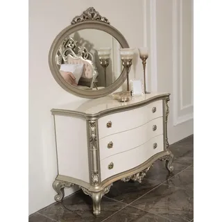 Luxus Kommode Möbel Sideboard Kommoden Anrichte Schrank mit Spiegel 2tlg Set Neu - Weiß