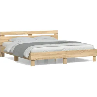 vidaXL Bettgestell mit Kopfteil Sonoma-Eiche 200x200 cm Holzwerkstoff - Braun