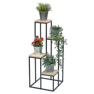 DanDiBo Blumentreppe Schwarz Metall mit 4 Holzablagen 90 cm 96349 , 36x90x36 cm , Wohnzimmer, Wohnzimmertische, Blumenständer