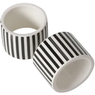 Boltze Serviettenring Soho (2 TLG., Farbe Schwarz/Weiß, aus Keramik, LxBxH: 5 x 5 x 3,8 cm, Rund, Gestreift, Spühlmaschinengeeignet, Serviettenhalter, Tischaccessoires) 2049573
