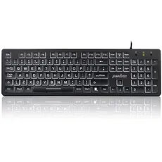 Perixx Periboard-317 Tastatur mit LED-Hintergrundbeleuchtung, Big Letter Print, weiß beleuchtet, volle Größe, Schwarz, Britisches QWERTY Layout, 11473
