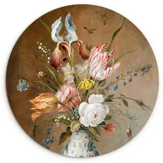 MuchoWow Wandbild Stilleben mit Blumen - Balthasar van der Ast - Malerei Wanddeko Schlafzimmer 60x60 cm , Sandfarben , Kunststoff , Rund , 60x60 cm , einfache und schnelle Anbringung , Bilder & Rahmen, Bilder, Leinwandbilder