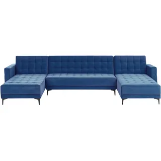 Beliani U-förmiges Modul Schlafsofa 5-Sitzer ABERDEEN Samtstoff Blau