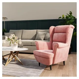 Sessel Loungesessel Fernsehsessel Ohrensessel Relaxsessel Wohnzimmersessel Couchsessel Armsessel Polstersessel Lounge Rosa Samt - Rosa