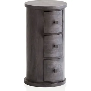 WOHNLING Design Sideboard Mango Massivholz Schwarz 34x65x34 cm, Schränkchen mit 3 Schubladen, Schmaler Beistellschrank Massiv, Mini Kommode Rund - Schwarz