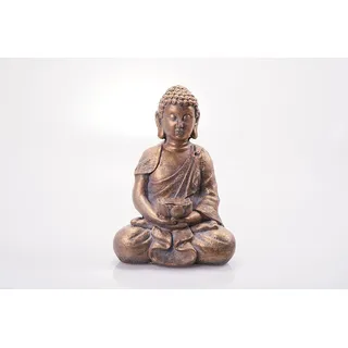 hausleben Eleganter Sitzender Buddha mit Vogelbad – Goldene Magnesia-Figur 28,5×19×40 cm | Deko-Statue für Garten, Balkon & Wohnbereich | Hochwertig, wetterfest, ideal als Zen-Deko & Kerzenhalter