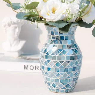 Blau Glasvasen - Moderne Blumenvasen für Home Decor, Boho-Stil Glasvase als Tischdekoration für Wohnzimmer, Schlafzimmer & Hochzeitsdekoration