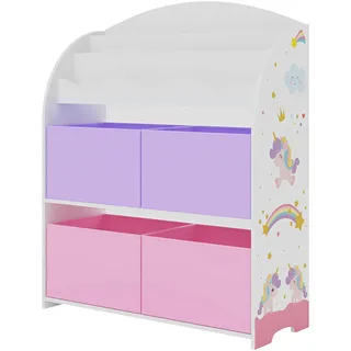 [en.casa] Kinderregal Orust , Weiß, Rosa, Lila , Holzwerkstoff , Märchen/ Fantasie , 82.5x97.5x29.5 cm , Babymöbel & Kindermöbel, Babyzimmer, Babyregale & Kinderregale
