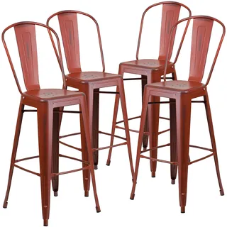 Flash Furniture Handelsübliche Qualität, 4 Stück, 76,2 cm hoch, Metall, für drinnen und draußen, Barhocker mit Rückenlehne, Kelly Red, 4 Stück