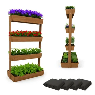 Coemo Vertikalbeet Vera Braun aus Holz Hochbeet 4 Etagen Kästen höhenverstellbar und neigbar - Braun