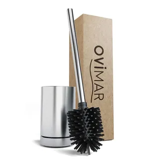 ovimar Toilettenbürste Tuno Silber | Silikon Klobürste | Belüftungsfunktion | frei stehend | Bürstenkopf wechselbar | abnehmbare Tropfschale | Ohne Wandmontage
