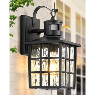 VIANIS Außenleuchte mit Bewegungsmelder, Schwarz PIR Aussenlampe Wand, Robuste Aussenbeleuchtung aus Aluminium, Moderne Balkonlampen Aussen Wand, Lampe Aussenbereich für Haustür, Pavillon, Dachtraufe