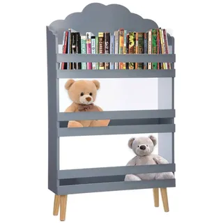 Avilia Bücherregal Wolke für Kinder, 3 Ablagen aus Holz, Grau, platzsparend, 58 x 100 x 18 cm