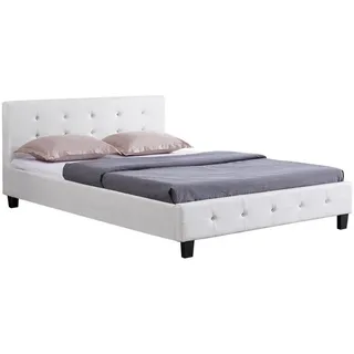 CARO-Möbel Polsterbett KINGSTON 140x200 cm Doppelbett Designbett mit Strasssteinen inklusive Lattenrost Lederimitat in weiß - 2 Jahre Gewährleistung - mind. 14 Tage Rückgaberecht - 140x200