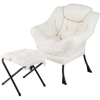 FANTASK Sessel mit Hocker, Relaxsessel mit Armlehnen,Relaxsessel & -liegen, Seitentasche & Fußstütze, Loungesessel, Fernsehsessel, gepolsterter Ohrensessel für Wohnzimmer, Schlafzimmer, Büro (Beige)