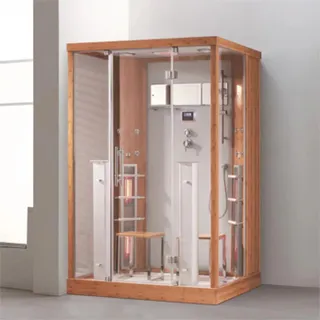 PureHaven 2in1 Dampfdusche und Infrarotsauna 145x90x215 cm Aluminiumrahmen komplettem Zubehör Tropenbrause Sitzfläche Radio Massagefunktion holzfarben - Braun