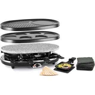 Klarstein Steaklette All-U-Can-Grill Raclette - 1500 Watt Raclette Grill, Raclette 8 Personen inkl. Raclette-Pfännchen, stufenlos regelbare Temperatur, 4-in-1 Grill, inkl. Untersetzer und Holzspatel - Schwarz