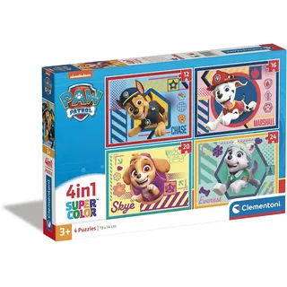 Clementoni - 21526 - Supercolor Puzzle 4 in 1 - Paw Patrol - Puzzle 12,16,20,24 Teile Ab 3 Jahren, Buntes Kinderpuzzle Mit Besonderer Leuchtkraft & Farbintensität, Geschicklichkeitsspiel Für Kinder