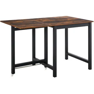 Homcom Esstisch ausziehbar, klappbar Küchentisch mit Rollen, Klapptisch aus Metall 70x76.5x118 cm Braun