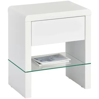 Xora Nachtkästchen , Weiß Hochglanz , Glas, Holzwerkstoff , 1 Schubladen , 45x50x29 cm , Schlafzimmer, Nachtkästchen