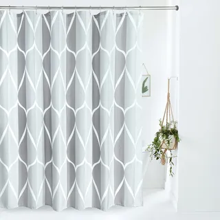 Geometrisch Duschvorhang mit Metall Duschvorhangringe Stoff Textil Badewannenvorhang Anti Schimmel Bad Vorhang Set Wasserdicht Badewanne Vorhang Schwerer Shower Curtain Badezimmer - 182 x 182cm (Grau)