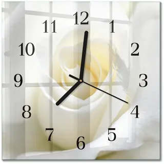 Tulup Wanduhr aus Glas 30x30 cm - Weiße Rose , Quadratisch , 30x30x0.4 cm , Dekoration, Uhren, Wanduhren
