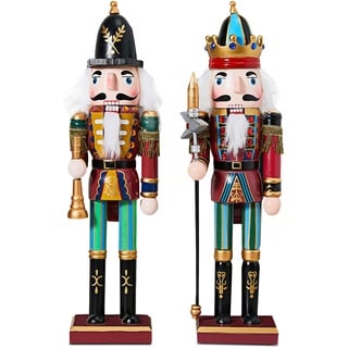 2pc Christmas Nutcracker Soldier 30cm Wooden Nutcracker Christmas Decorations for Fireplace - 2 Pack Wooden Christmas Nutcracker Figures Indoor Christmas Ornaments - Christmas Nutcrackers Xmas (Blue)